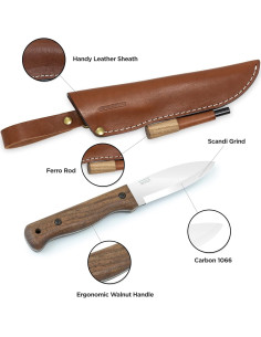 Cuchillo de Bushcraft BPS B1 CSHF con Funda de Cuero 24cm 2