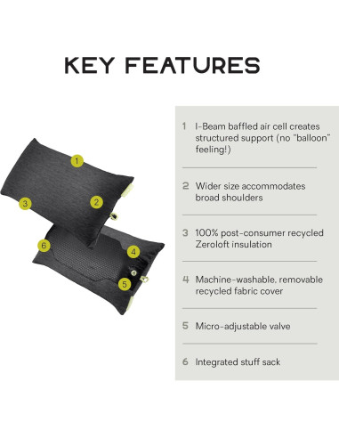 Almohada Ultraligera NEMO Fillo Elite Wide 113g - Perla Negra/Citrón