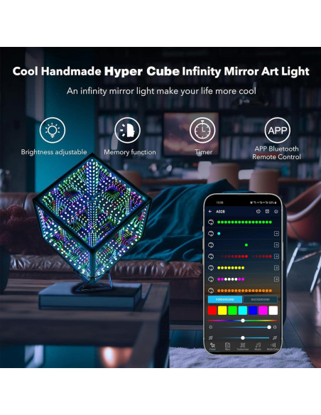 Luz LED Cubo Hiperinfinito Heepulor 15x15 cm Multicolor