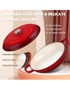 Olla de Hierro Fundido Esmaltada Overmont 3.6L con Tapa 2