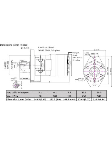 Motor Hidráulico Orbital Fluidhaus 100cc 1575in-lbs 550rpm
