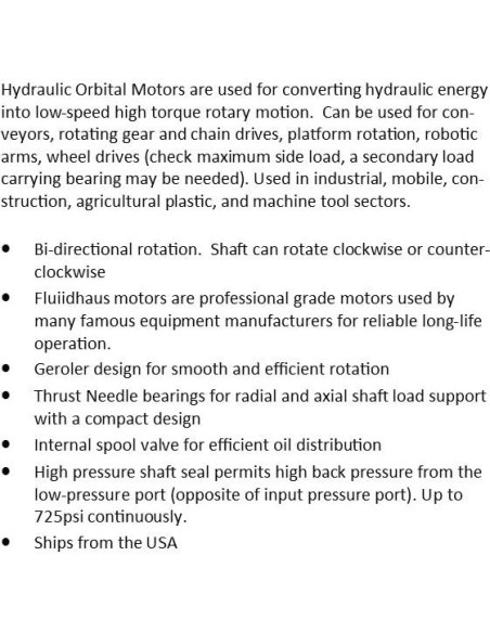 Motor Hidráulico Orbital Fluidhaus 100cc 1575in-lbs 550rpm