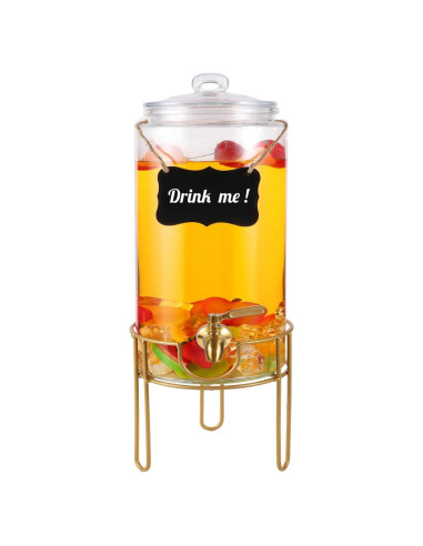 Dispensador de Bebidas FUREEY 3.785L Vidrio con Grifo Dorado