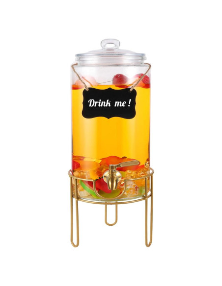 Dispensador de Bebidas FUREEY 3.785L Vidrio con Grifo Dorado
