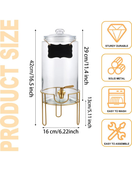 Dispensador de Bebidas FUREEY 3.785L Vidrio con Grifo Dorado