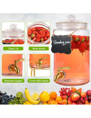 Dispensador de Bebidas FUREEY 3.785L Vidrio con Grifo Dorado