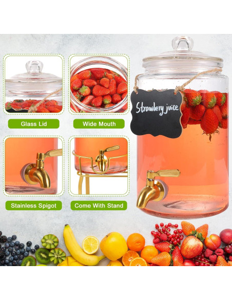 Dispensador de Bebidas FUREEY 3.785L Vidrio con Grifo Dorado