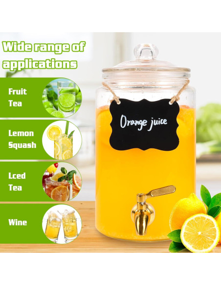 Dispensador de Bebidas FUREEY 3.785L Vidrio con Grifo Dorado