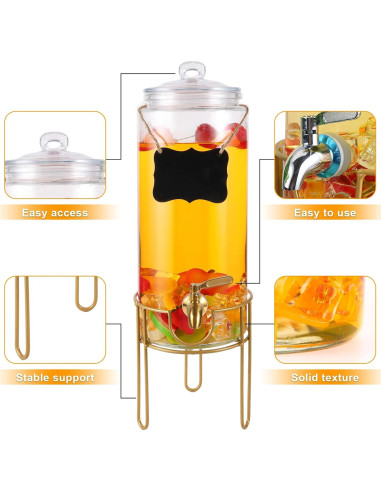 Dispensador de Bebidas FUREEY 3.785L Vidrio con Grifo Dorado