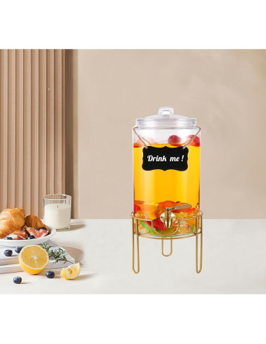 Dispensador de Bebidas FUREEY 3.785L Vidrio con Grifo Dorado