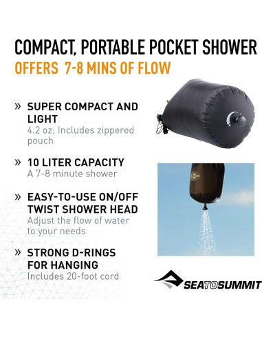 Ducha de bolsillo Sea to Summit 10L Negra para acampar