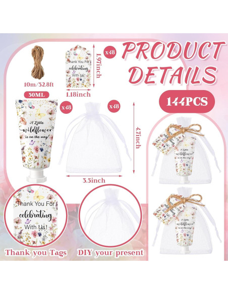 48 Sets de Crema de Manos Dansib para Baby Shower Floral