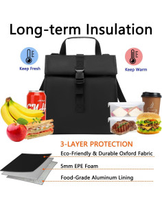 Bolsa de Almuerzo Aislada GYEUKHAM Negra 8.8L Ajustable 2