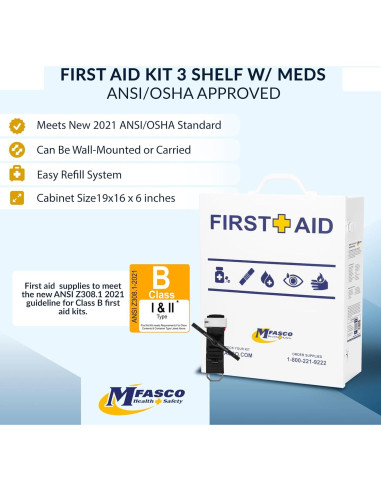 Kit de Primeros Auxilios MFASCO ANSI 2021 - Grande, Metálico