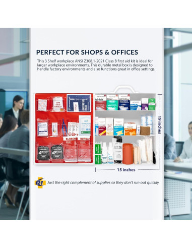 Kit de Primeros Auxilios MFASCO ANSI 2021 - Grande, Metálico