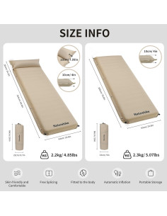 Almohadilla de Dormir Autoinflable Naturehike 10cm Beige 2