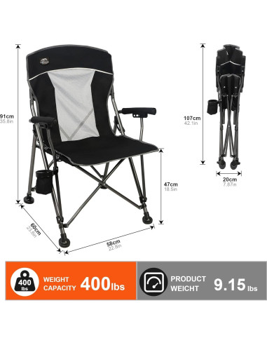 Silla de Camping LANMOUNTAIN Plegable con Reposabrazos y Portavasos