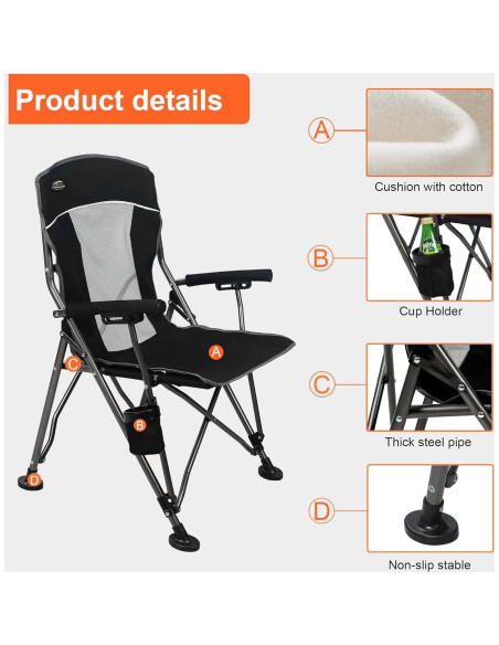 Silla de Camping LANMOUNTAIN Plegable con Reposabrazos y Portavasos