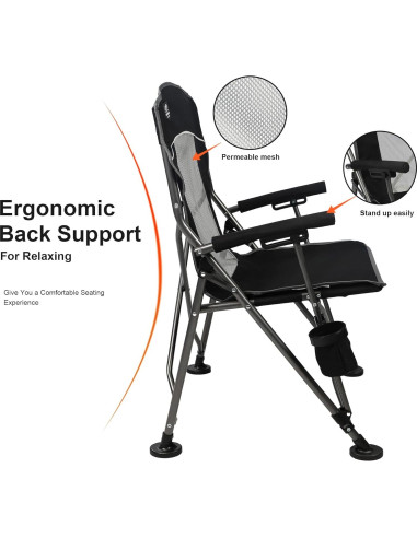 Silla de Camping LANMOUNTAIN Plegable con Reposabrazos y Portavasos