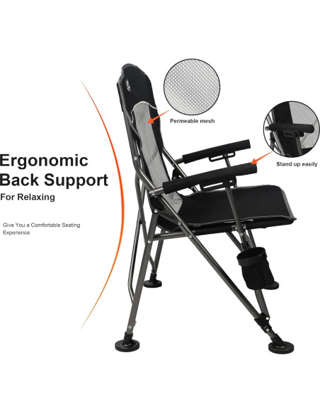 Silla de Camping LANMOUNTAIN Plegable con Reposabrazos y Portavasos