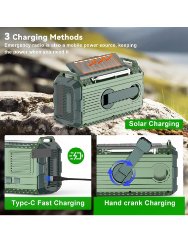 Radio Meteorológica de Emergencia Sttfaishen F20 Verde 39800mAh