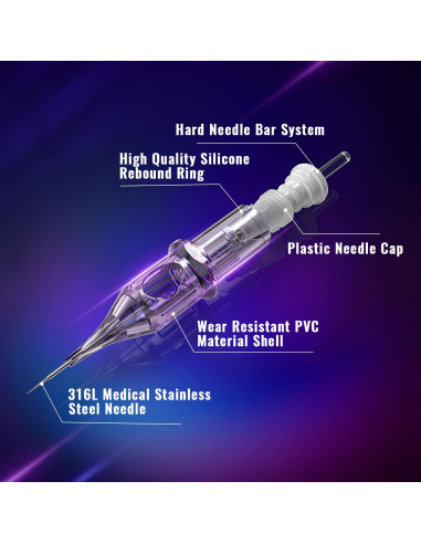 Agujas de Tatuaje en Cartucho YILONG 20 Pcs Mixtas 3RL 5RL 7RM 9RM