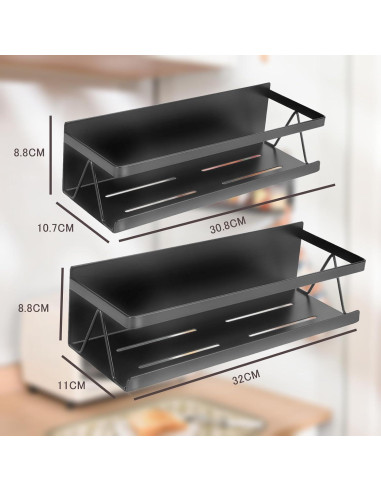 Estante Flotante de Especias Yoniccal Negro Acero Inoxidable 10 kg