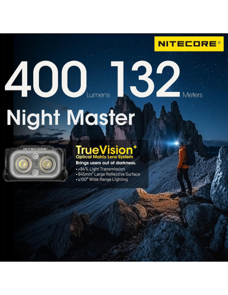 Linterna Frontal Nitecore NU25 MCT 400 Lúmenes Recargable USB-C