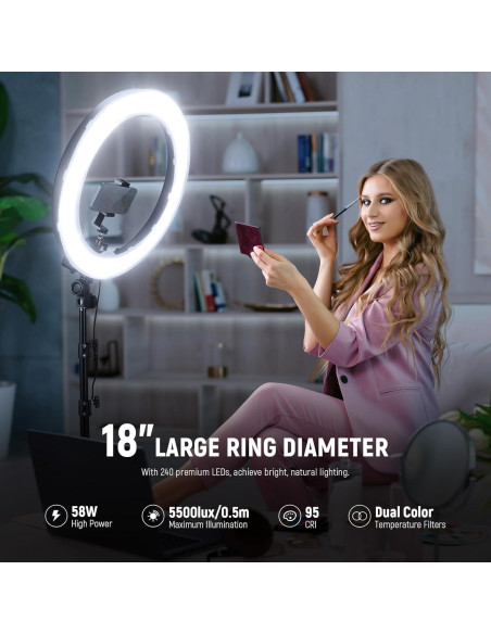 Luz de Anillo LED NEEWER RL-18 58W 5600K 45cm con Soporte Luz de Anillo LED NEEWER RL-18 58W 5600K 45cm con Soporte