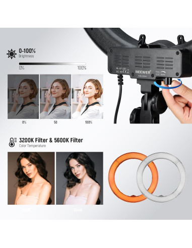 Luz de Anillo LED NEEWER RL-18 58W 5600K 45cm con Soporte