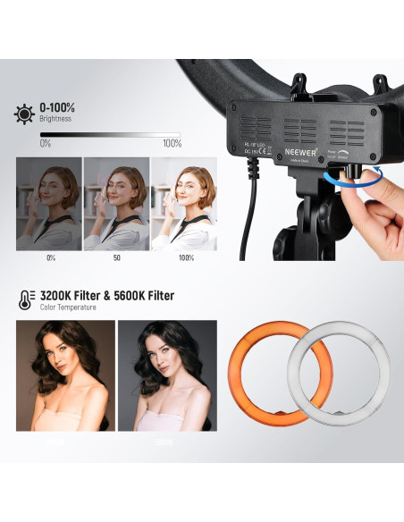 Luz de Anillo LED NEEWER RL-18 58W 5600K 45cm con Soporte Luz de Anillo LED NEEWER RL-18 58W 5600K 45cm con Soporte