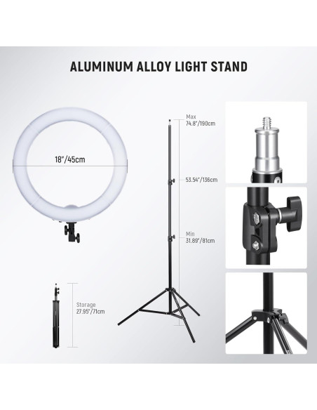 Luz de Anillo LED NEEWER RL-18 58W 5600K 45cm con Soporte Luz de Anillo LED NEEWER RL-18 58W 5600K 45cm con Soporte