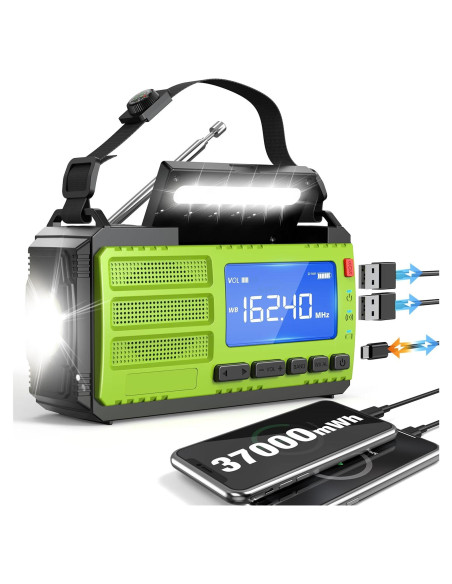 Radio de Emergencia Rychi TM-091P Solar 37000mWh Verde