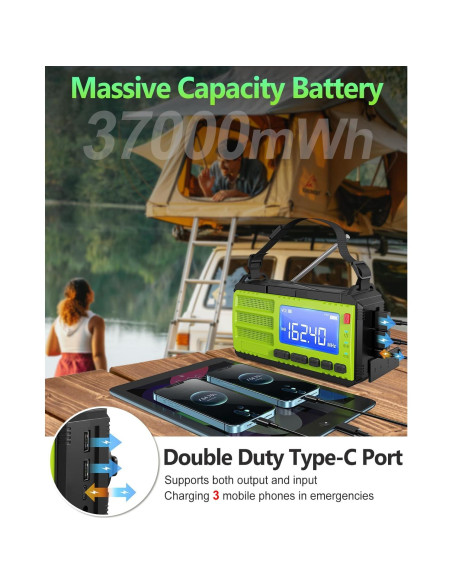 Radio de Emergencia Rychi TM-091P Solar 37000mWh Verde