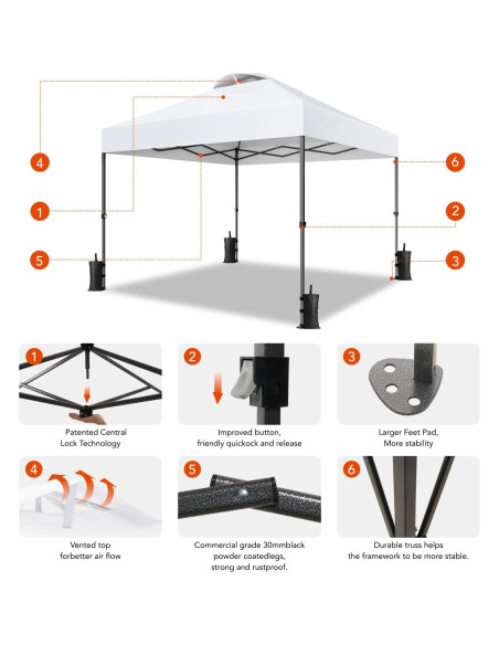 Carpa Plegable AMADA 3x3m con Paredes Laterales, Blanca