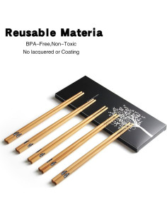 Juego de 5 pares de palillos de bambú AOOSY 22.5 cm 2