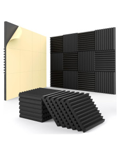 Paquete de 12 Paneles Acústicos Autoadhesivos HEMRLY 1" x 30.48cm - Negro
