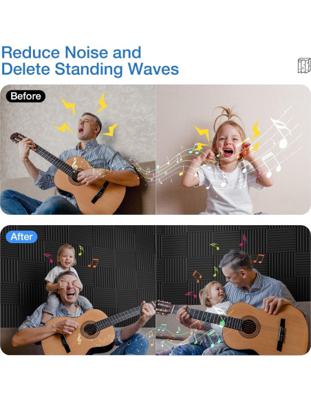 Paquete de 12 Paneles Acústicos Autoadhesivos HEMRLY 1" x 30.48cm - Negro