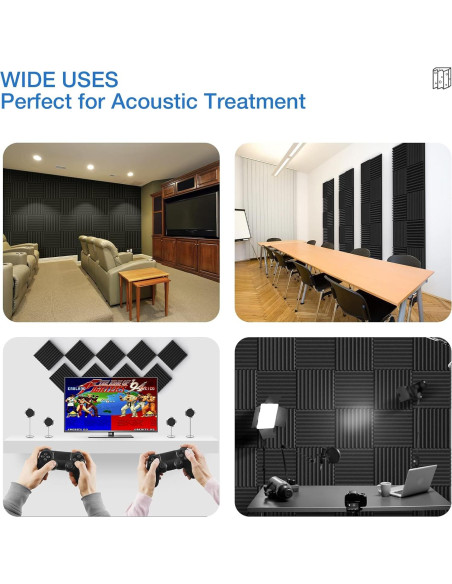 Paquete de 12 Paneles Acústicos Autoadhesivos HEMRLY 1" x 30.48cm - Negro