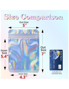 Bolsas Holográficas Mylar Reutilizables YHJZ 50pcs 12.7x17.8cm 2