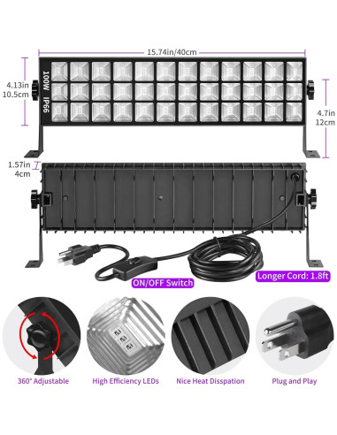Barra de luz negra LED 100W THECHAM 104 LEDs 385-400nm