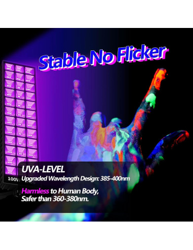 Barra de luz negra LED 100W THECHAM 104 LEDs 385-400nm