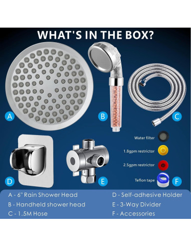Cabezal de Ducha Voolan Alta Presión con Filtro y Manguera 150 cm
