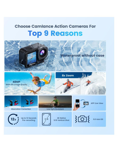 Cámara de Acción Camlance Q60 4K 60FPS 48MP Impermeable 15M