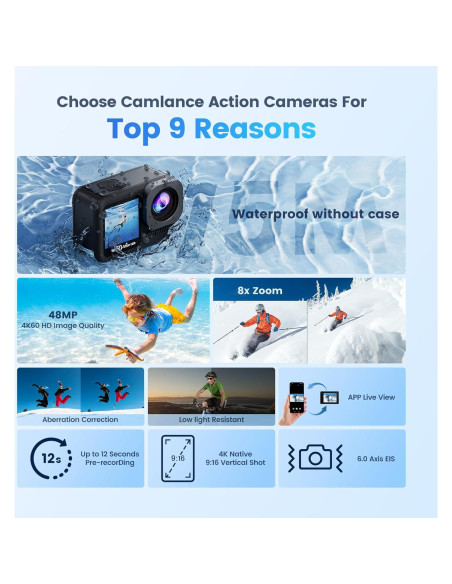 Cámara de Acción Camlance Q60 4K 60FPS 48MP Impermeable 15M Cámara de Acción Camlance Q60 4K 60FPS 48MP Impermeable 15M