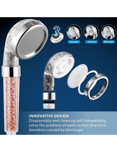 Cabezal de Ducha Voolan Alta Presión con Filtro y Manguera 150 cm