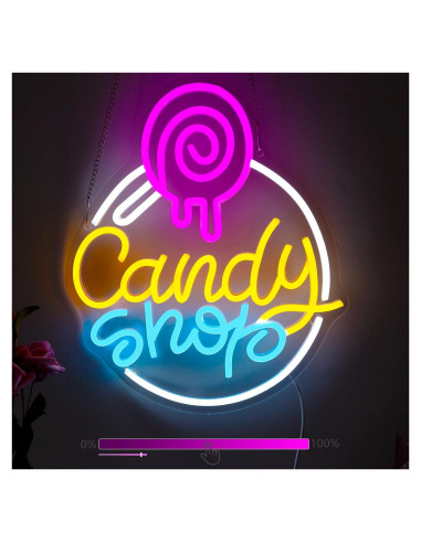 Cartel de Neón LED Regulable Moodlion Tienda de Dulces 32x38 cm