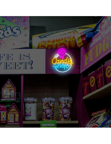 Cartel de Neón LED Regulable Moodlion Tienda de Dulces 32x38 cm