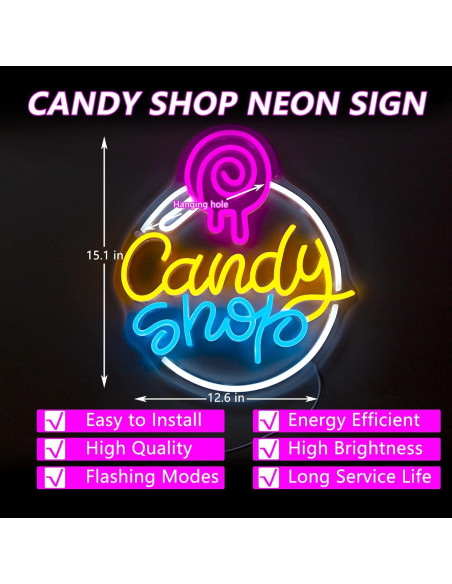 Cartel de Neón LED Regulable Moodlion Tienda de Dulces 32x38 cm