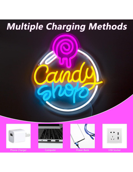Cartel de Neón LED Regulable Moodlion Tienda de Dulces 32x38 cm